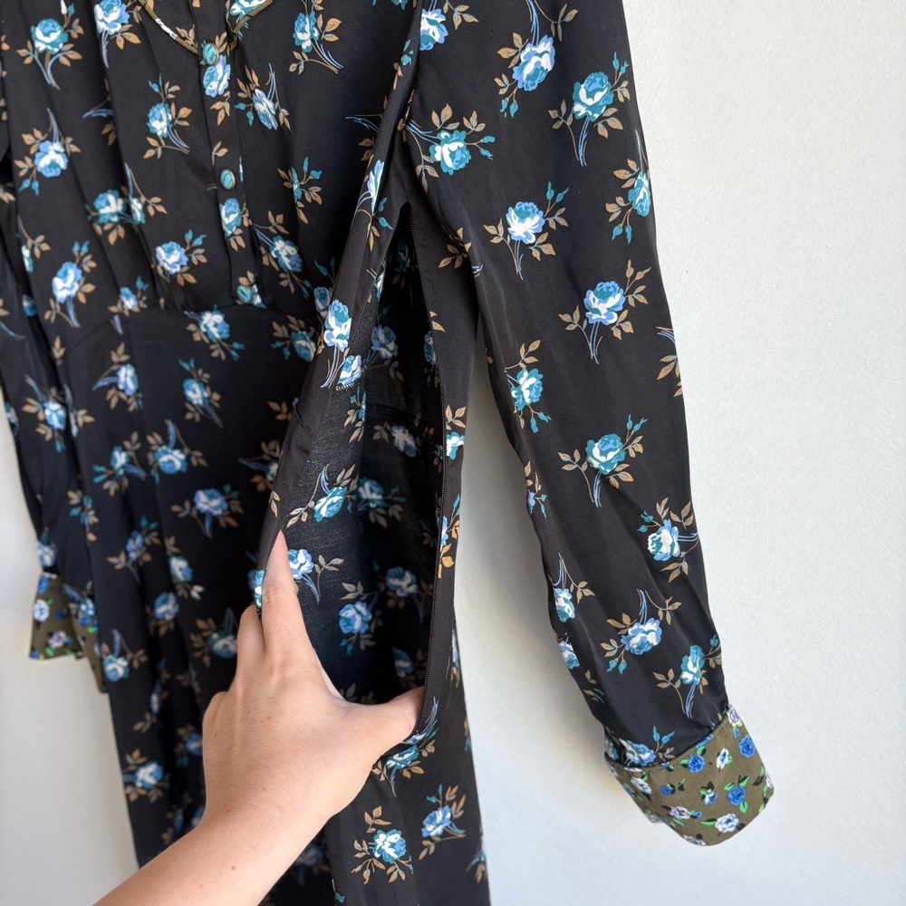 Sandro Paris Black Floral Button-Front Satin Dress- Size 38 (US 6) 100% Viscose - Picture 13 of 14